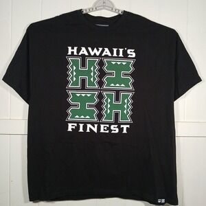 Hawaii's Finest Black Shirt Hawaii Rainbow Warriors Logo Tee Men's 3XL SS NWOT